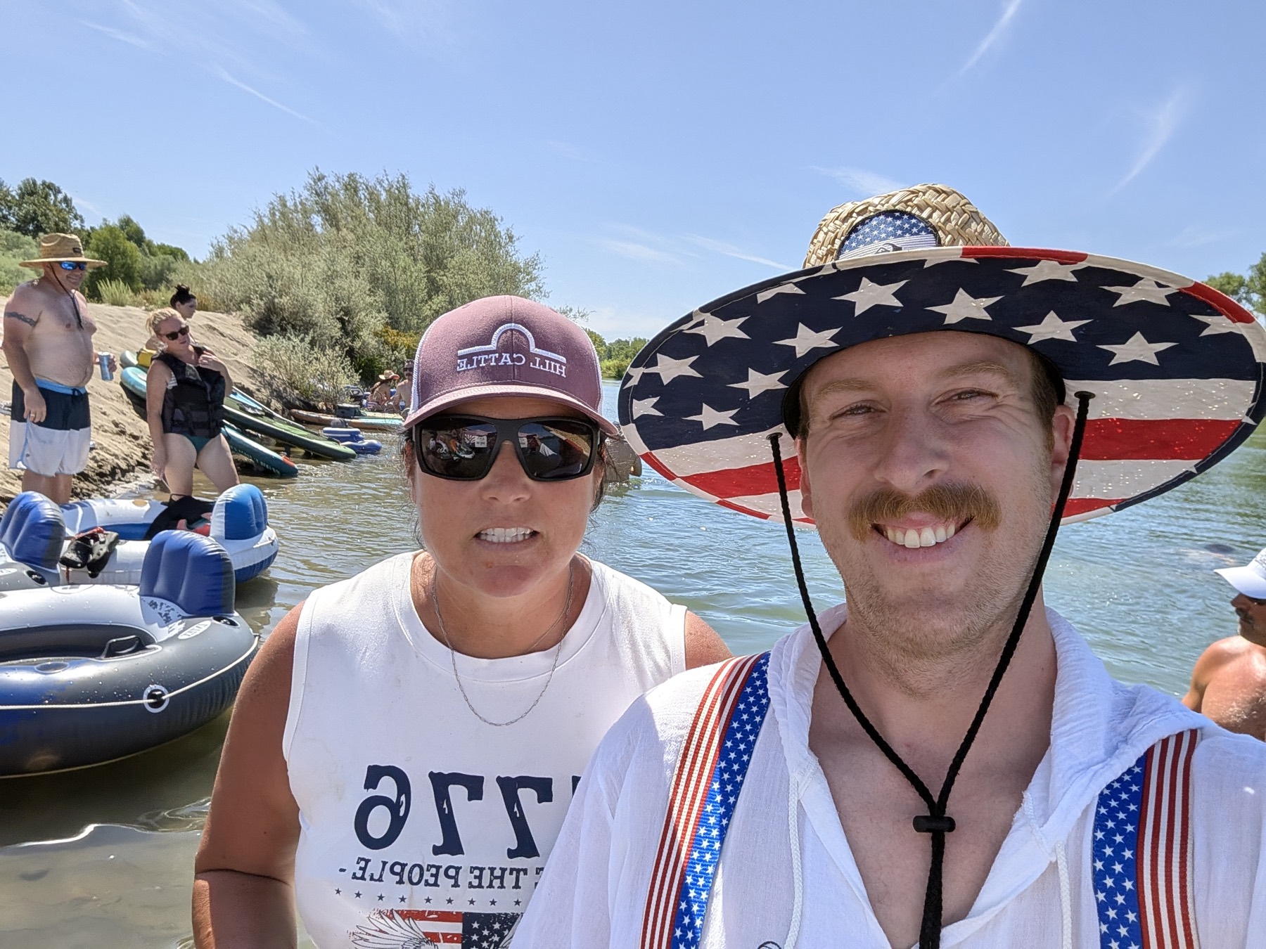 The crew in stars and stripes on the river